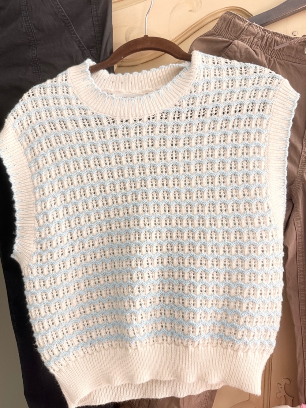 New Altar'd State Cream and Light Blue Open-Knit Sweater Vest